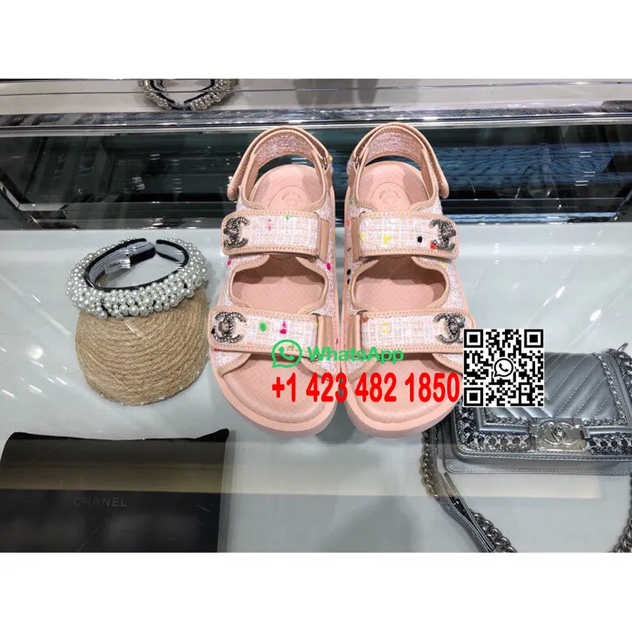 Sandale Chanel Din Tweed/piele De Miel Din Cauciuc Piele De Vitel Colectia Primavara/vara 2019, Roz