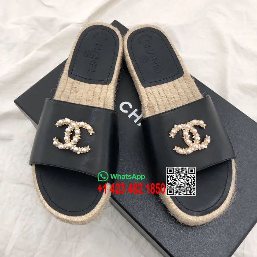 Chanel Cc Jewel Logo Espadryle Klapki Skóra Jagnięca Kolekcja Wiosna/lato 2019, Czarne