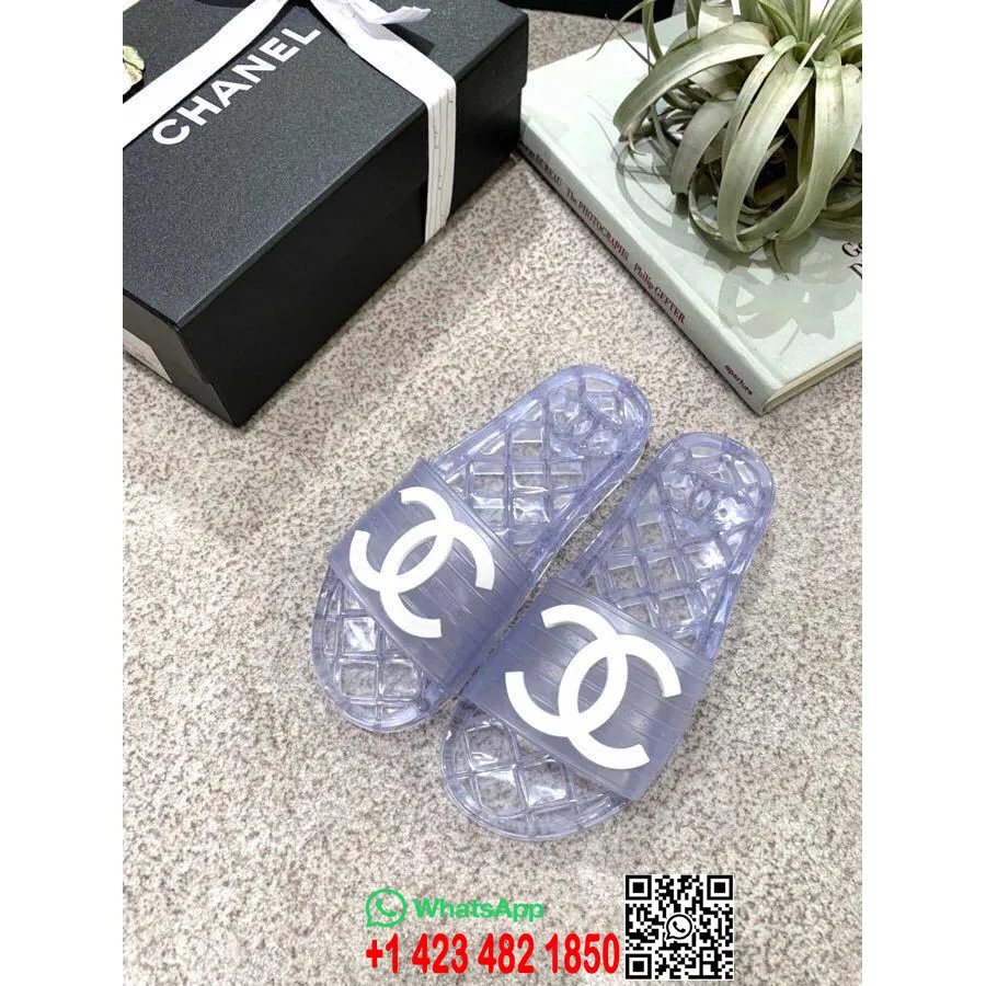 Chanel Blank Transparent Cc Logo Pvc Pool Mule/slides Forår/sommer 2019 Kollektion, Klar