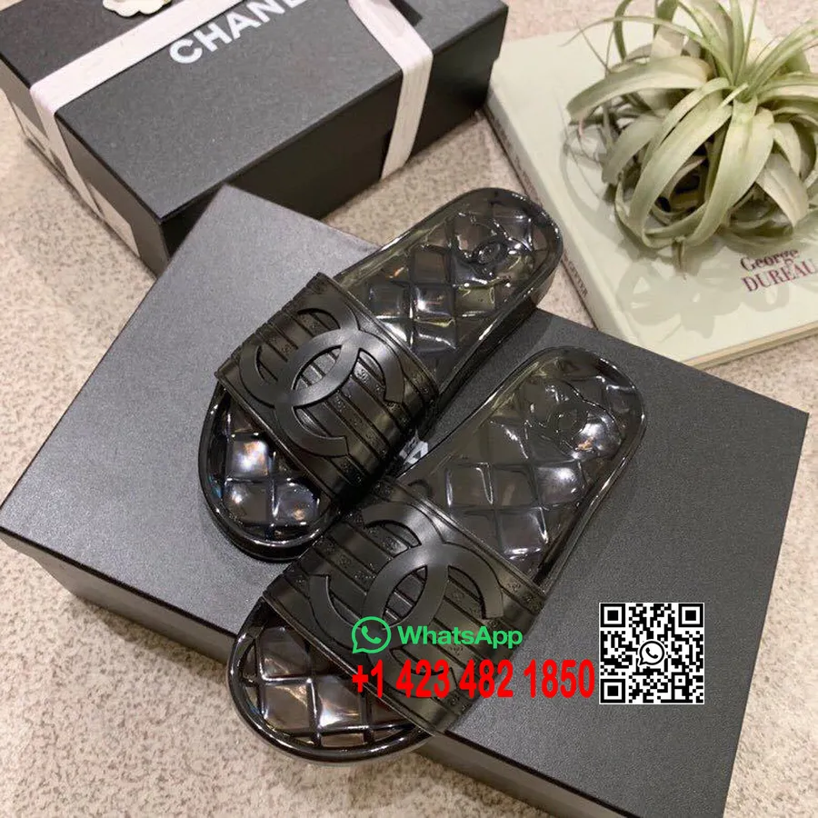 Chanel Blank Transparent Cc Logo Pvc Pool Mule/slides Forår/sommer 2019 Kollektion, Sort