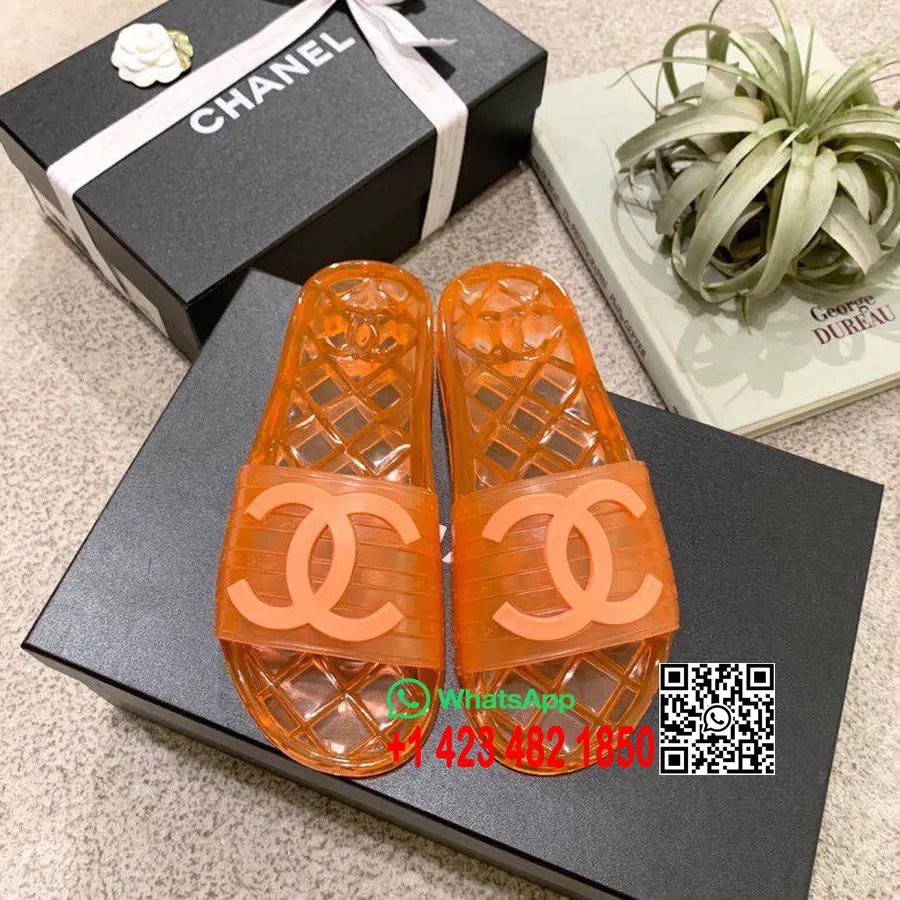 Chanel Glossy Transparent Cc Logo Pvc Pool Mule/tobogane Colectia Primavara/vara 2019, Portocaliu