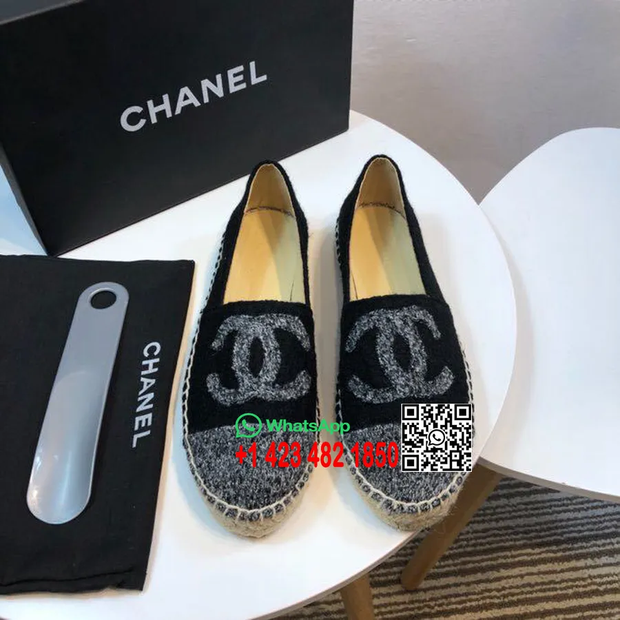 Chanel-Espadrilles Aus Tweed Und Stoff, Frühjahr/sommer-kollektion 2017, Akt 2, Schwarz/grau