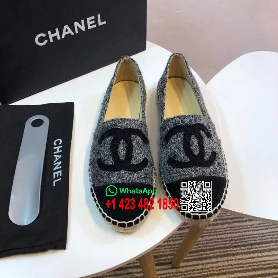 Chanel Tvīda Un Auduma Espadrilles 2017. Gada Pavasara/vasaras Kolekcijas Akts 2 Pelēks/melns