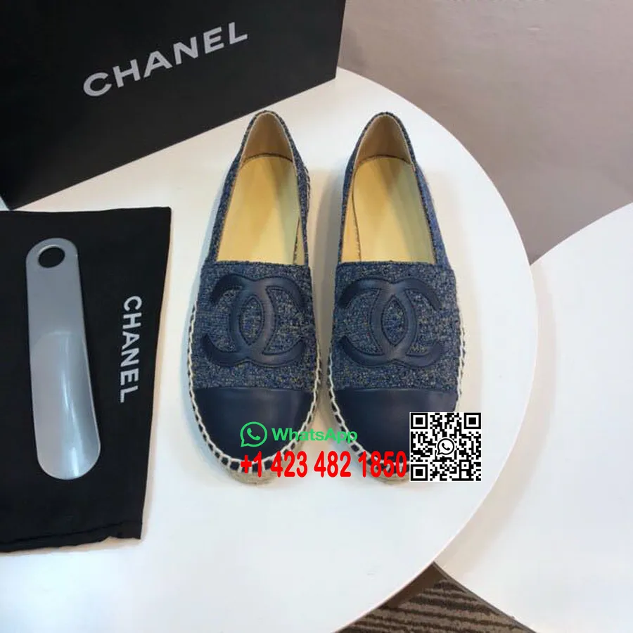 Chanel Moniväriset Tweed Espadrilles Lampaannahkaiset Varpaalla Kevät/kesä 2017 Kokoelma Act 2 Laivastonsininen