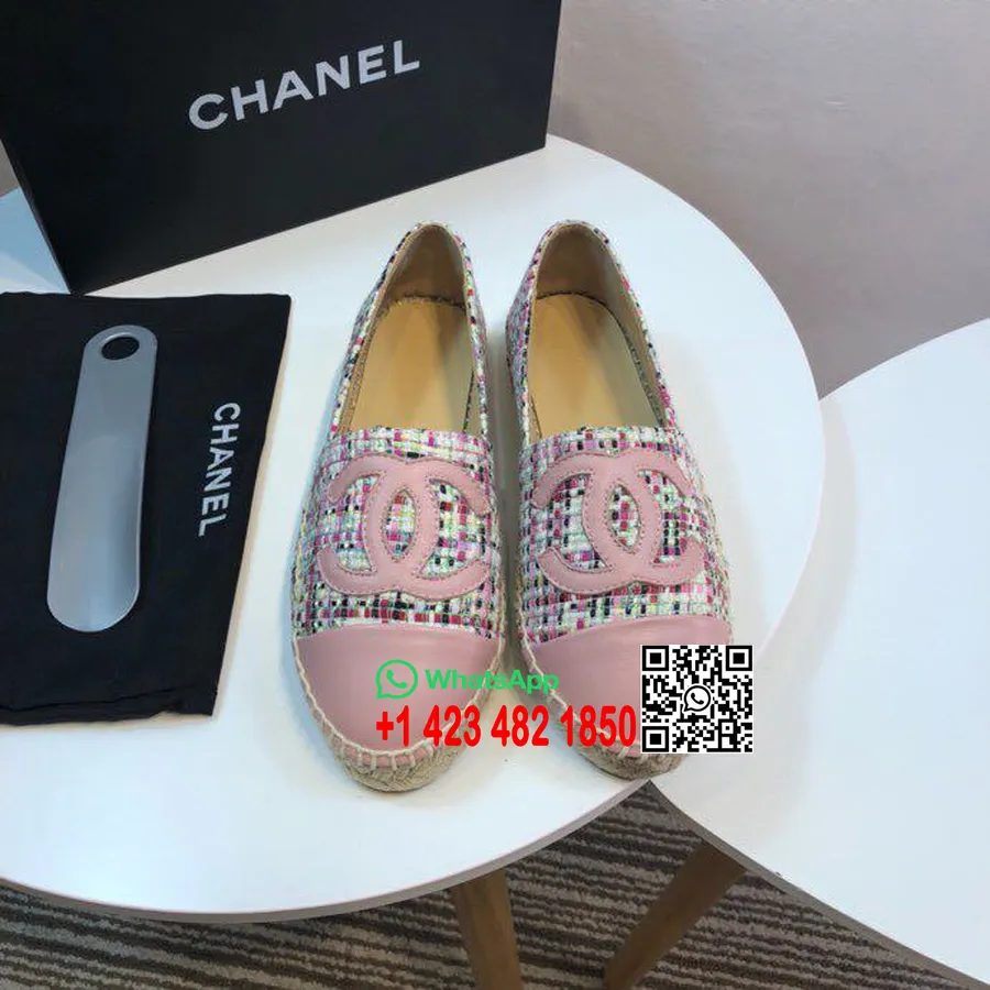 Chanel Moniväriset Tweed Espadrilles Lampaannahkaiset Varpaalla Kevät/kesä 2017 Mallisto Act 2 Pinkki/valkoinen