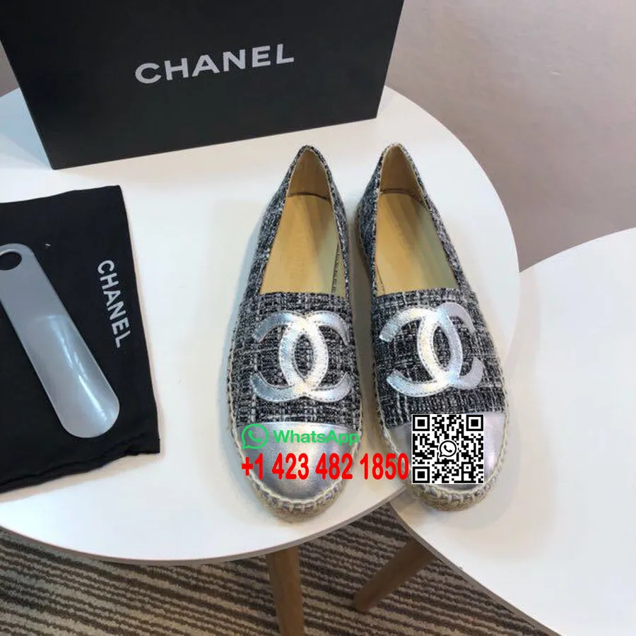 Chanel Többszínű Tweed Espadrillek Fémes Báránybőr Orrral 2017 Tavaszi/nyári Kollekció Act 2 Fekete/szürke