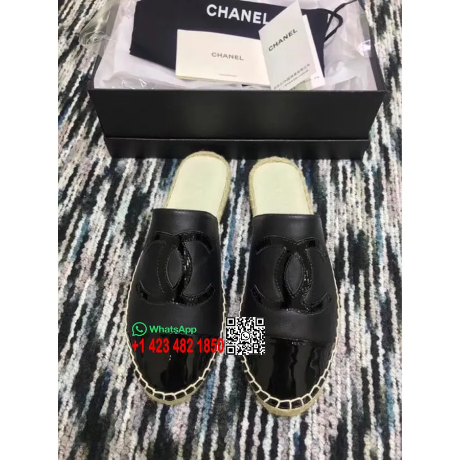 Chanel Espadrille Slaidid Muulad Vasikanahk Nahk Kevad/suvi Akt 2 2018 Kollektsioon Must/must