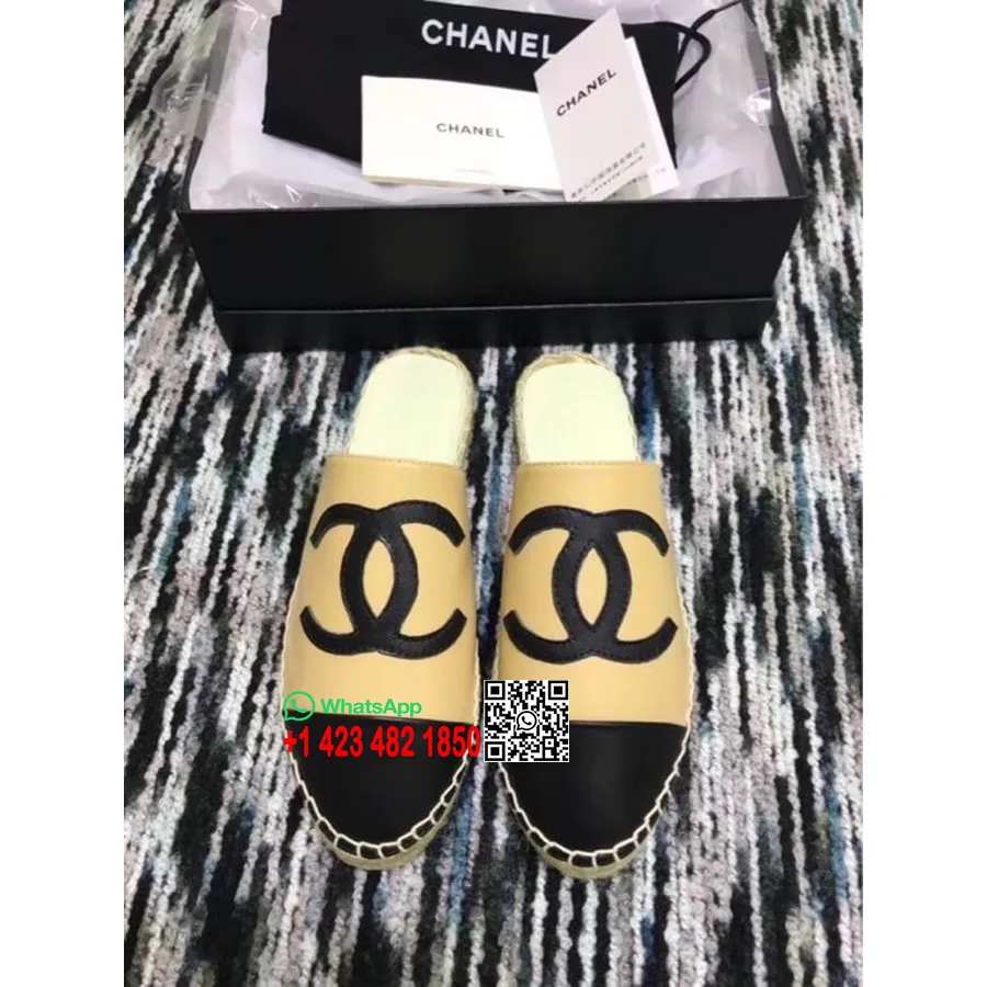 Chanel Espadrille Slides Mules Teleća Koža Proljeće/ljeto Act 2 Kolekcija 2018. Bež/crna