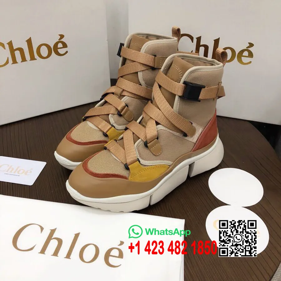 Chloe Sonnie Strap Runner High-Top-Sneaker Aus Kalbsleder, Herbst-/Winterkollektion 2018, Hellbraun