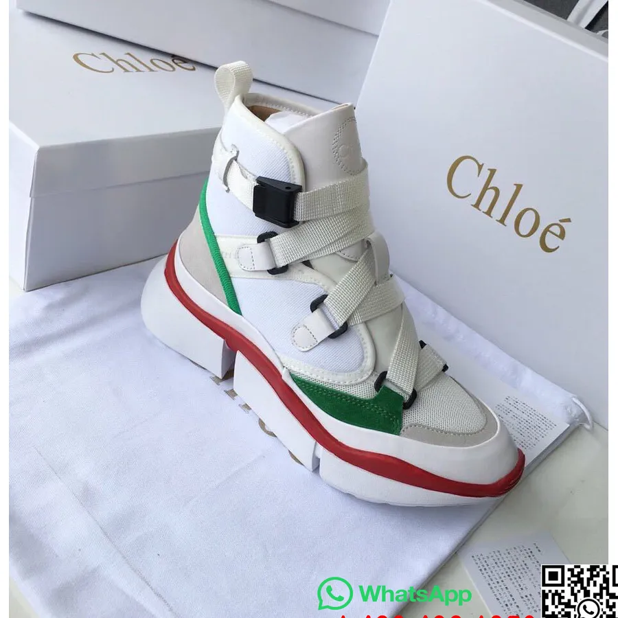 Chloe Sonnie Strap Runner ψηλά Sneakers από δέρμα μοσχαριού συλλογή φθινόπωρο/χειμώνας 2018, λευκό