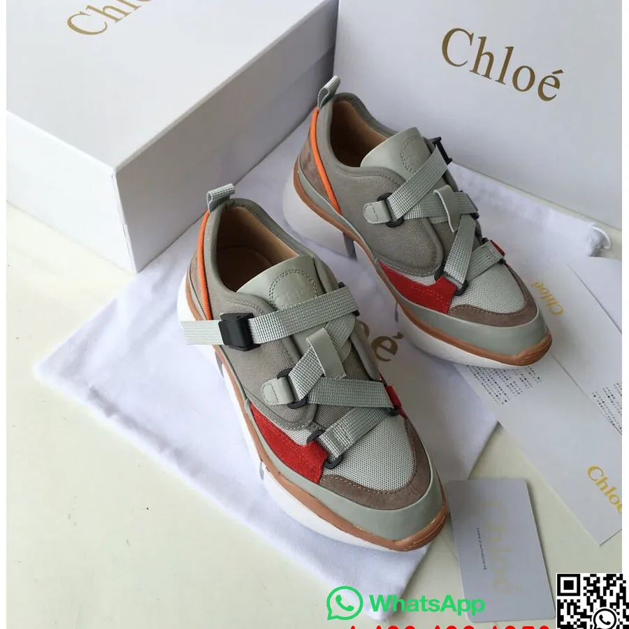 Chloe Sonnie Strap Runner Low Top Sneakers από δέρμα μοσχαριού συλλογή φθινόπωρο/χειμώνας 2018, γκρι