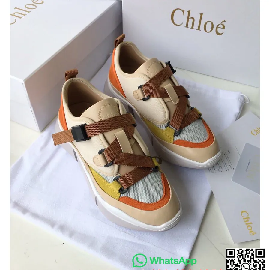 Chloe Sonnie Strap Runner Low Top Sneakers Calfskin Leather Fall/Winter 2018 Collection, Beige