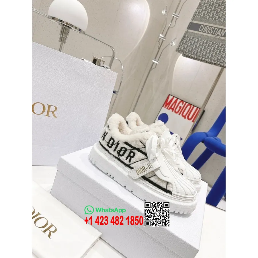 Christian Dior Addict ID Sneakers Low-Top-Sneaker Aus Sherpa/Kalbsleder, Frühjahr/Sommer-Kollektion 2022, Weiß/schwarz