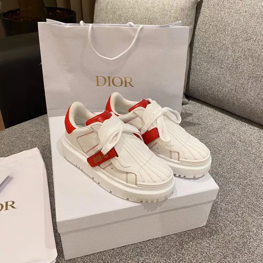 Christian Dior Addict Id Sneakers Sneaker Basse En Cuir De Veau Collection Automne/hiver 2021, Blanc/rouge