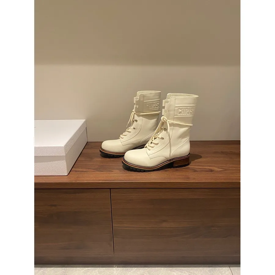 Christian Dior D-major Botins Com Cadarço Em Couro De Bezerro Coleção Outono/inverno 2021, Branco