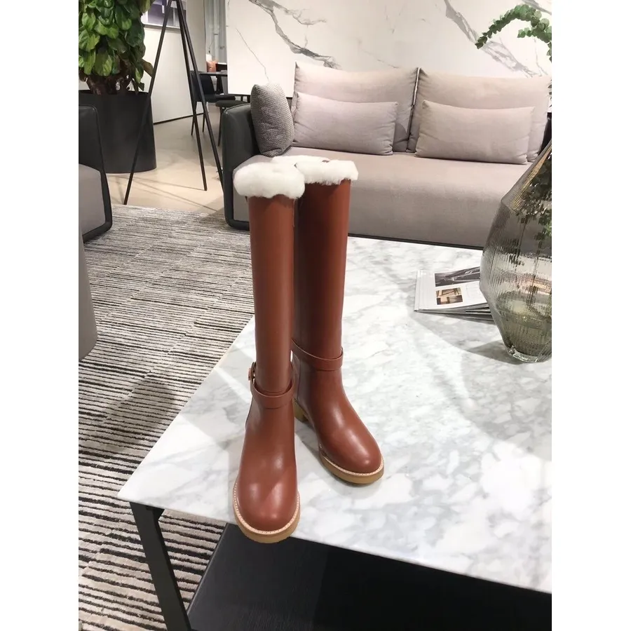 Christian Dior D-Furious Shearling Pelzstiefel Kalbsleder Herbst/Winter 2020 Kollektion, Hellbraun