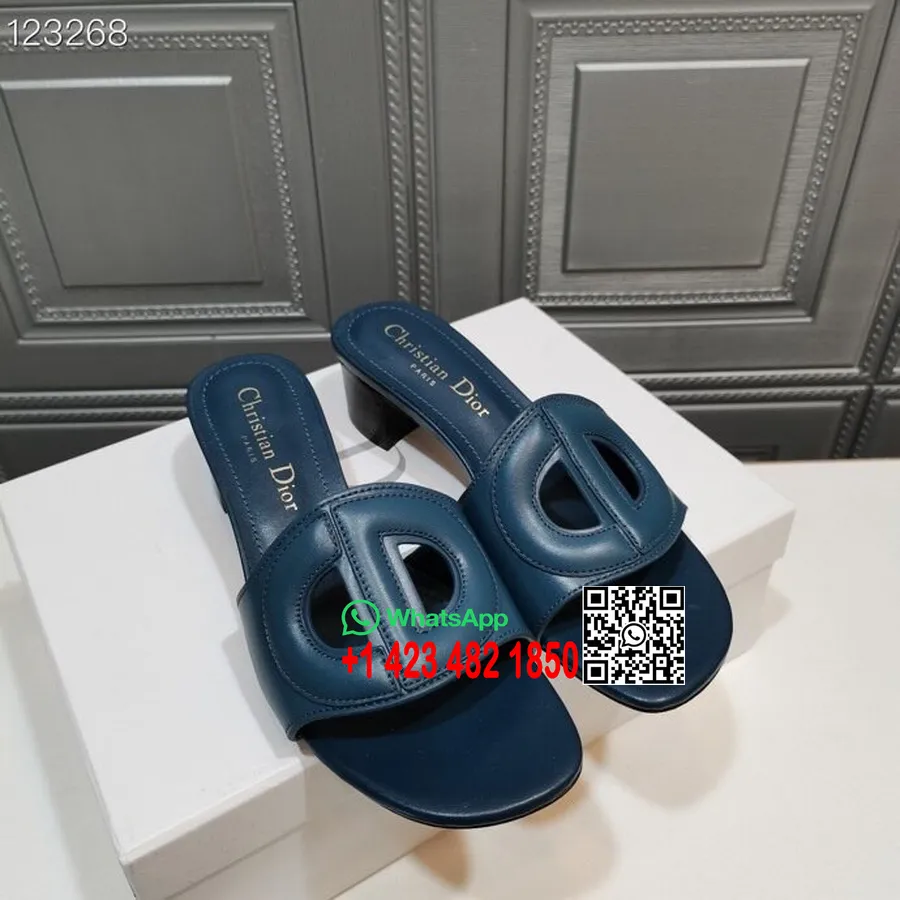 Christian Dior Cd Logo Mules Piele De Vitel Colectia Primavara/vara 2020, Albastru