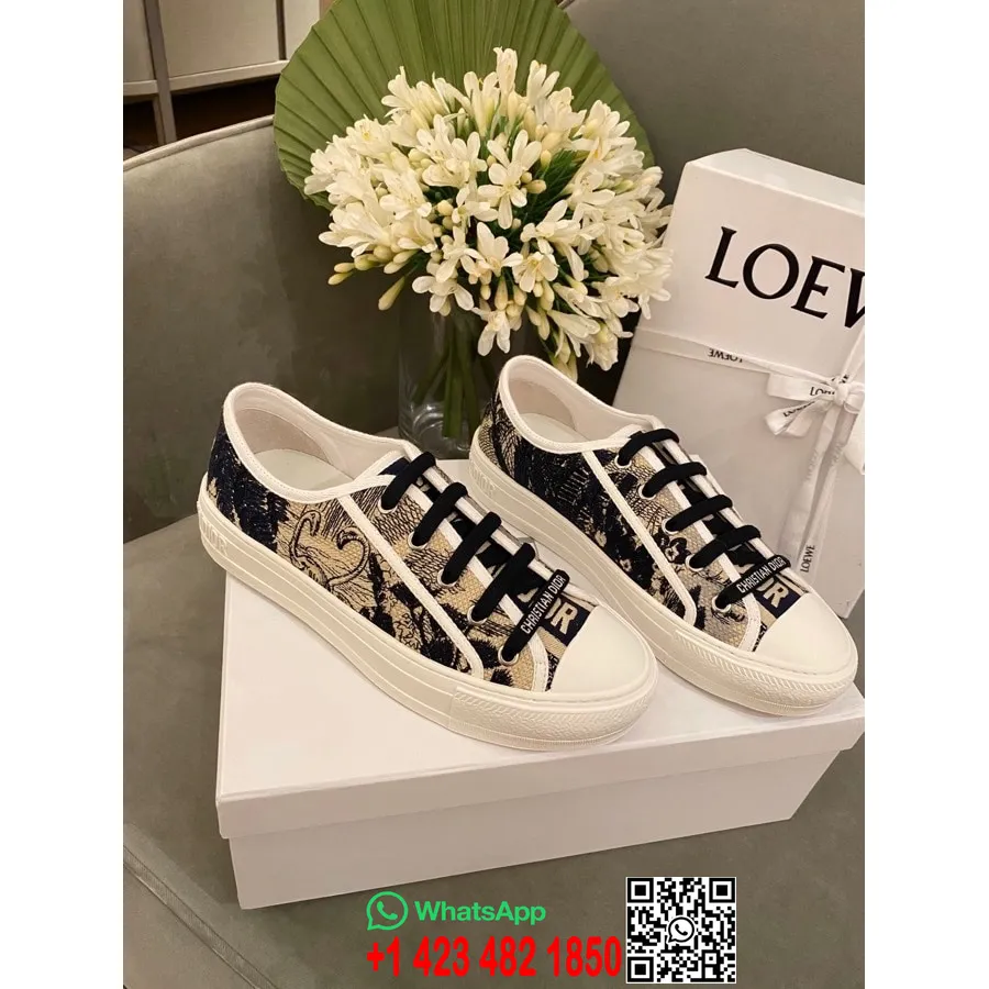 Christian Dior Tiger Toile De Jouy Walk'n'Dior Sneakers Canvas Kalbsleder Frühjahr/Sommer 2020 Kollektion, Marine/Beige