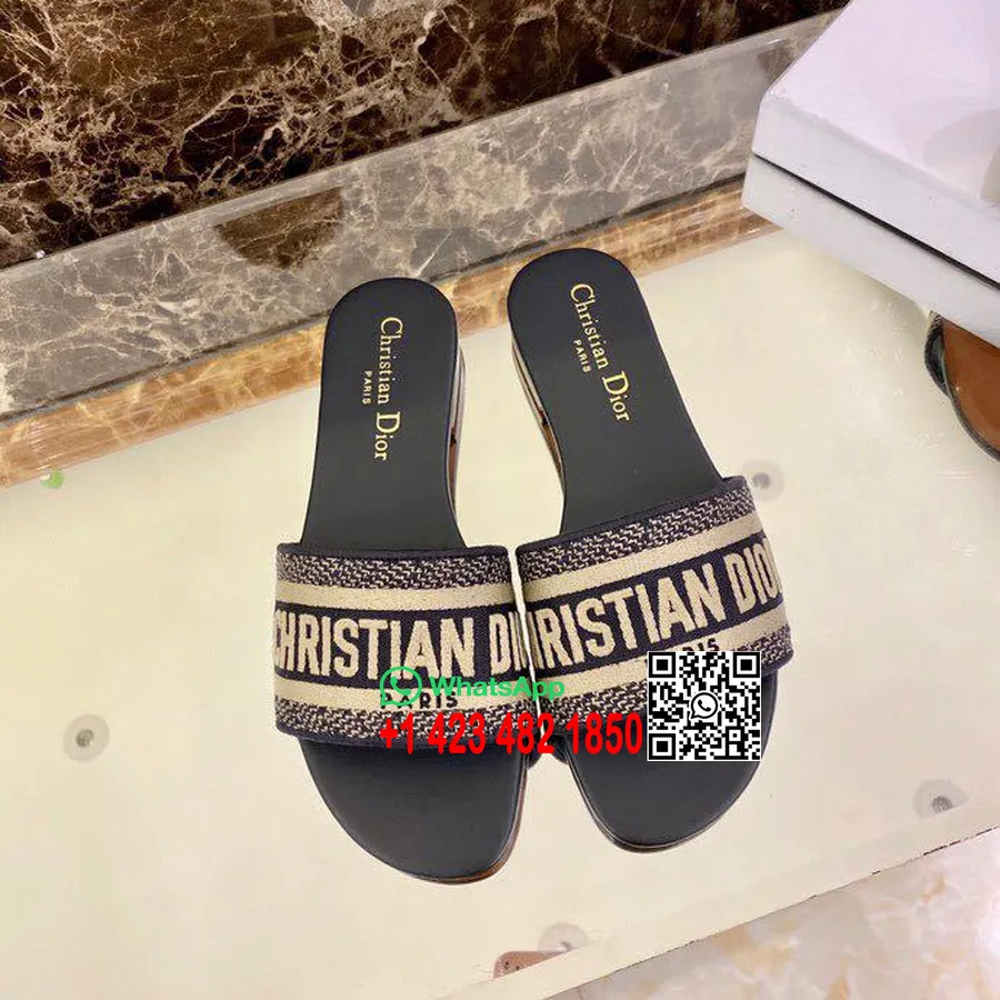 Sandale Christian Dior Dway Din Piele De Vițel Bumbac Brodată Colecția Primăvară/vară 2020, Bleumarin