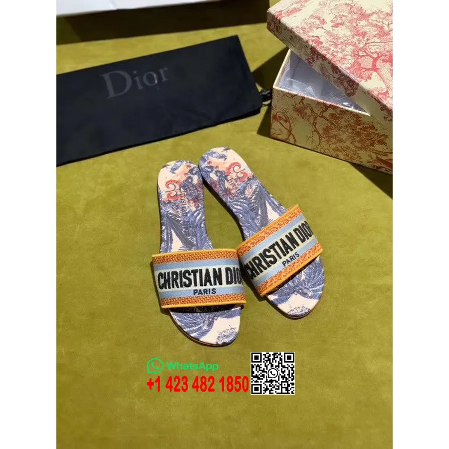 Christian Dior Dway Kaleidiorscopic öszvér Szandál Hímzett Pamut Borjúbőr Bőrből 2020 Tavaszi/nyári Kollekció, Sárga/li