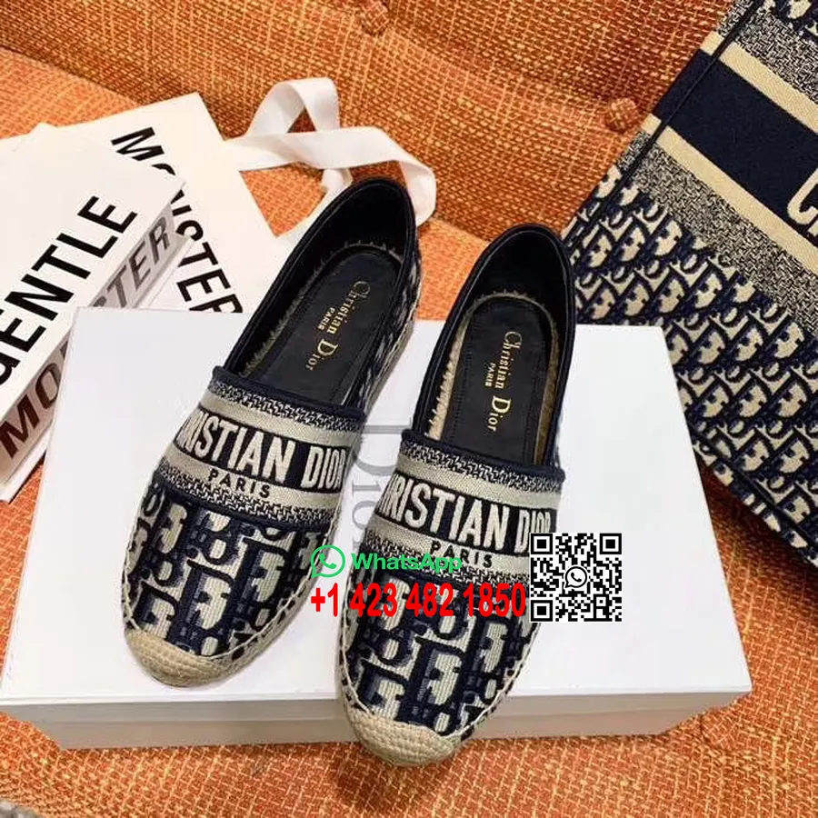 Christian Dior Oblique Espadrilles Kalvskinn Läder Vår/sommar 2020 Kollektion, Blå