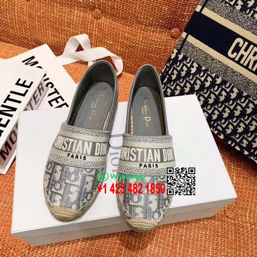 Christian Dior Oblique Espadrilles Kalvskinn Läder Vår/sommar 2020 Kollektion, Grå