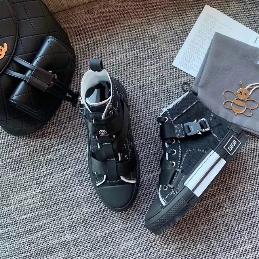 Christian Dior B23 X Alyx Studio Sneakers Kalveskind Læder Mid-top Sneaker Forår/sommer 2019 Kollektion, Sort Jean