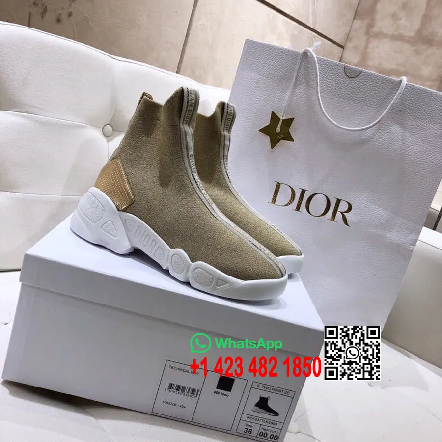 Christelijke Dior F. Two Point Zero Technisch Gebreide Hoge Sneakers Lente/zomercollectie 2019, Goud