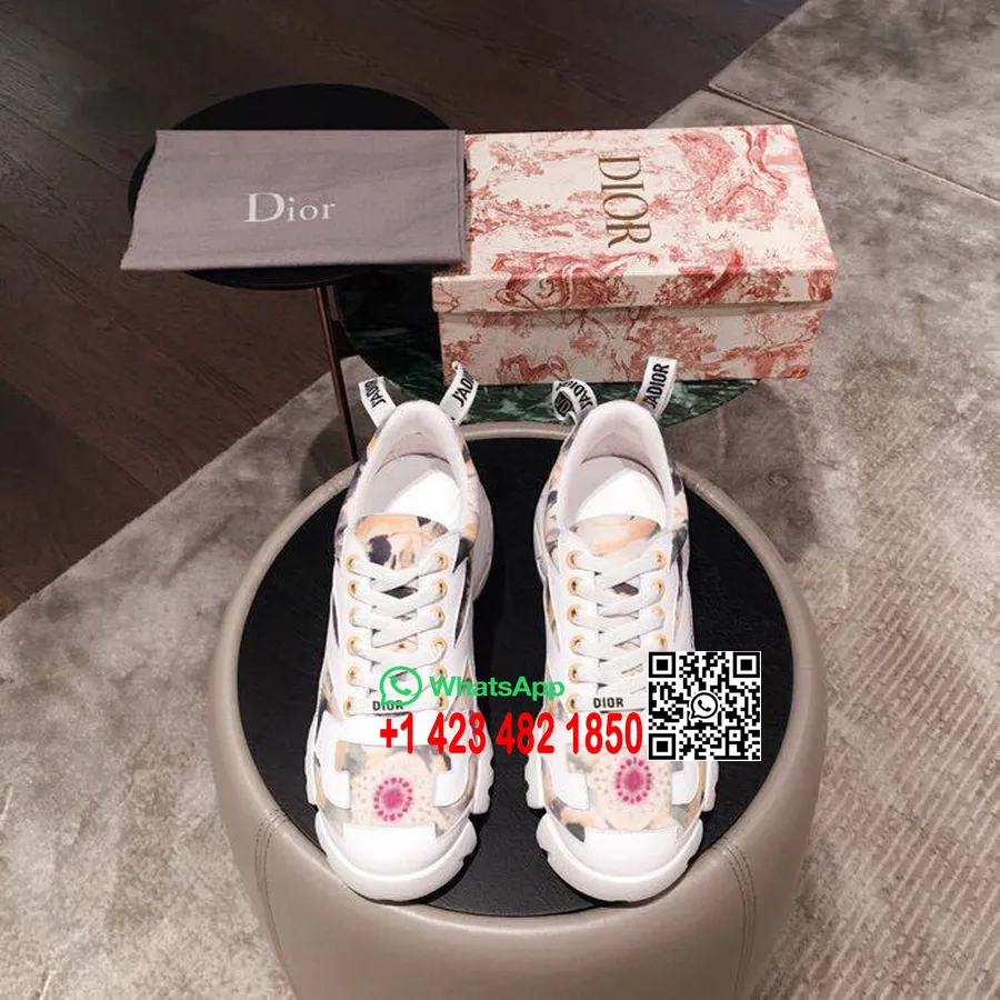 Christian Dior D-connect Caleidiorscopische Neopreen Sneakers Kalfsleer Collectie Lente/zomer 2019, Bloemen/zwart/wit