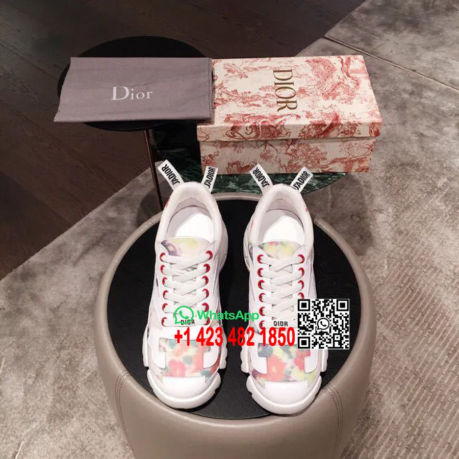 Adidași Christian Dior D-connect Caleidiorscopic Din Neopren Piele De Vițel Colecția Primăvară/vară 2019, Floral/alb