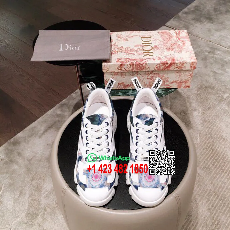 Christian Dior D-connect Caleidiorscopische Neopreen Sneakers Kalfsleer Collectie Lente/zomer 2019, Marineblauw/wit