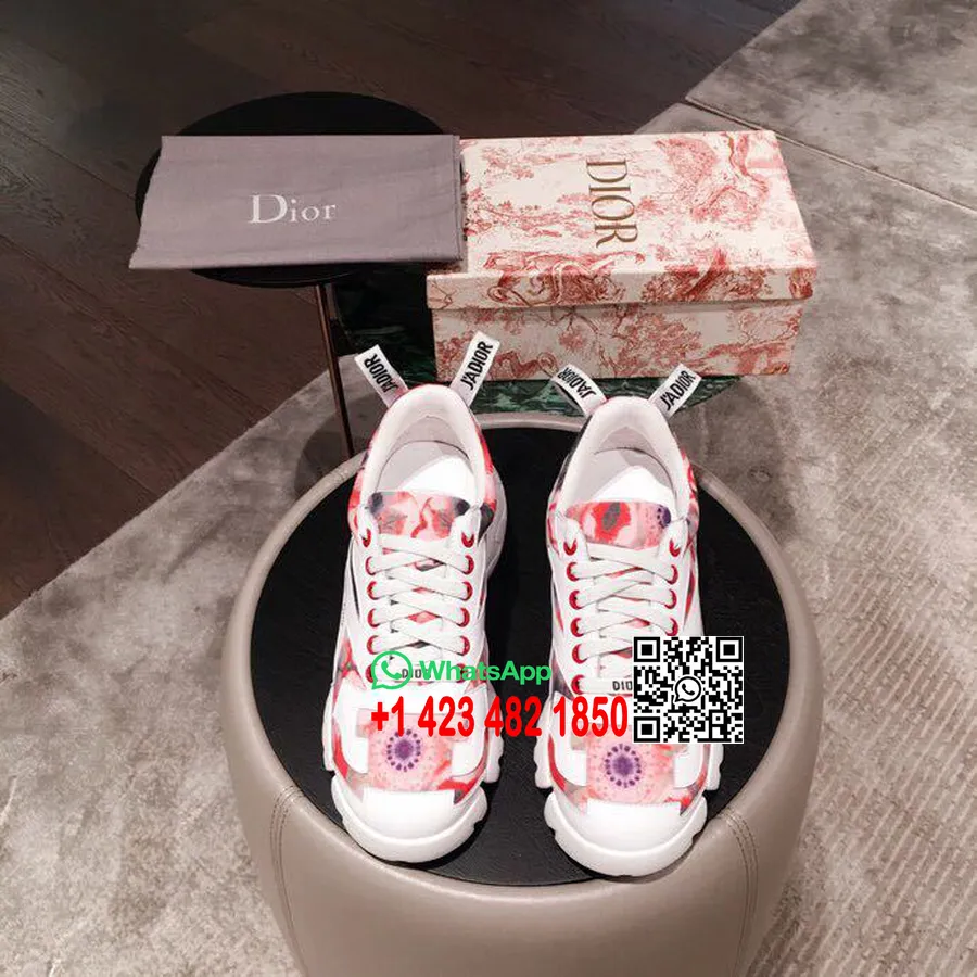 Christian Dior D-connect Caleidiorscopische Neopreen Sneakers Kalfsleer Collectie Lente/zomer 2019, Felroze/wit