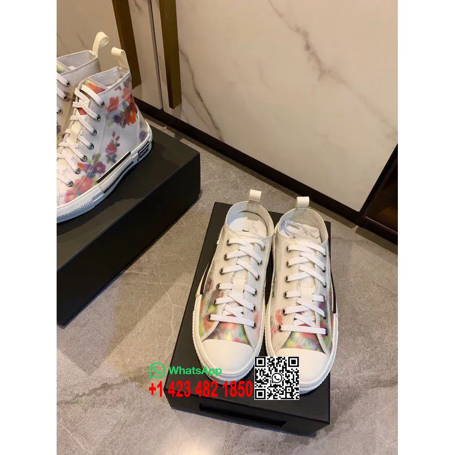 Christian Dior X Kaws Lilled Tehniline Lõuend B23 Converse Madalad Tossud Vasikanahast Nahast Kevad/suvi 2019 Kollektsioon, Flo