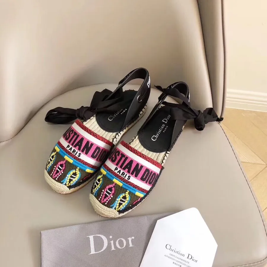 Christian Dior Sandales Espadrilles à Lacets Nicely-d En Cuir De Veau Collection Printemps/été 2019, Noir/fuschia