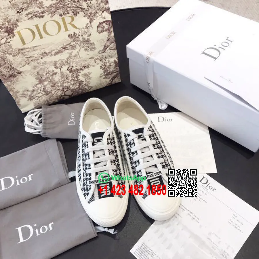 Christian Dior Walk'n'dior Niske Tenisice Montaigne Houndstooth Izvezeno Platno Kolekcija Proljeće/ljeto 2019., Plava