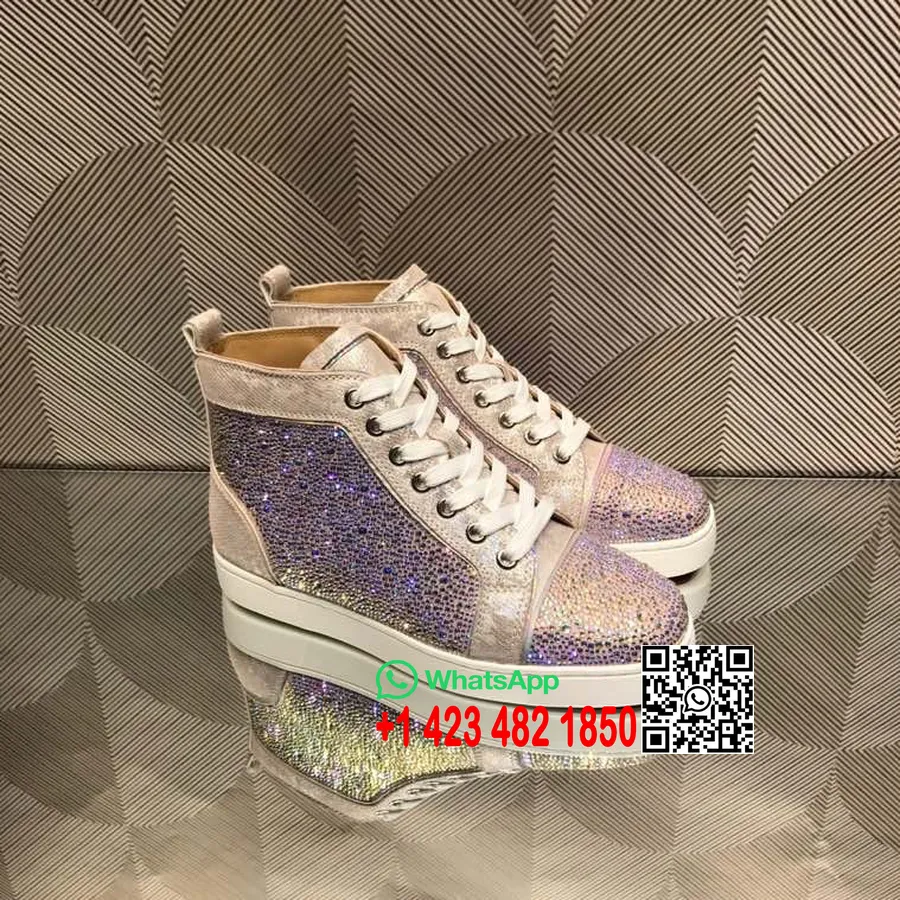 Christian Louboutin Louis Strass Platte Suède Hoge Heren Sneakers Kalfsleer Herfst/winter 2021 Collectie, Zilver