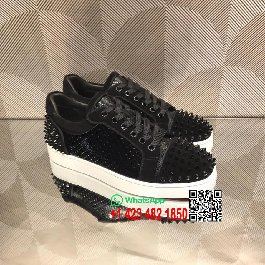 Christian Louboutin Lou Spike Low-top Heren Sneakers Python/kalfsleer Herfst/winter 2021 Collectie, Zwart