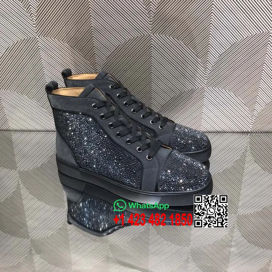 Christian Louboutin Louis Strass Platte Suède Hoge Heren Sneakers Kalfsleer Herfst/winter 2021 Collectie, Zwart