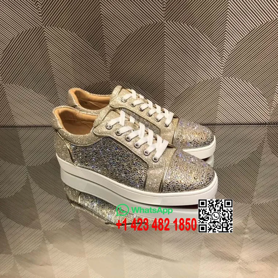 Christian Louboutin Strass Lou Lage Heren Sneakers Kalfsleer Herfst/winter 2021 Collectie, Champagne Goud