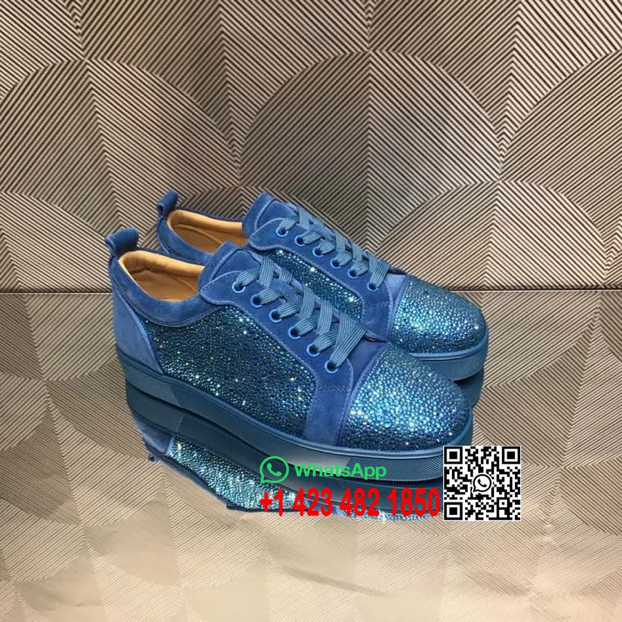 Christian Louboutin Strass Lou Lage Heren Sneakers Kalfsleer Herfst/winter 2021 Collectie, Blauw