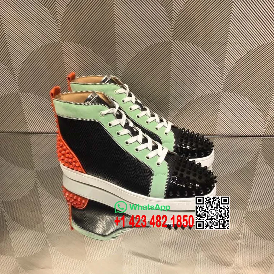 Christian Louboutin Louis Spike Platte Suède Hoge Heren Sneakers Kalfsleer Herfst/winter 2021 Collectie, Oranje/zwart