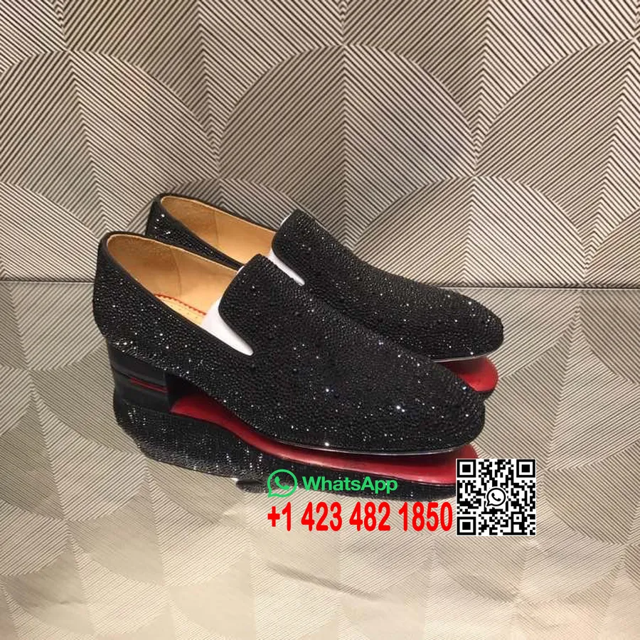 Christian Louboutin Strass Menn Oxford Flats Kalveskinn Høst/vinter 2021 Kolleksjon, Svart