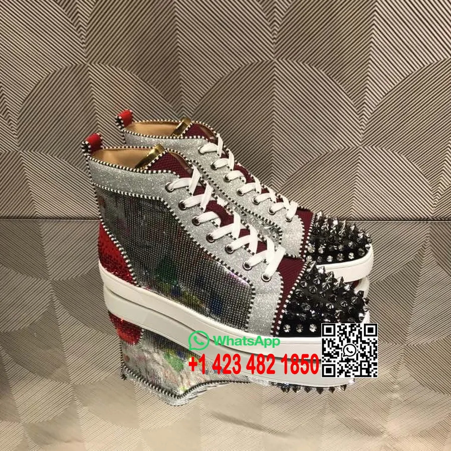 Christian Louboutin Louis Spike Platte Suède Hoge Heren Sneakers Kalfsleer Herfst/winter 2021 Collectie, Grijs/bordeaux