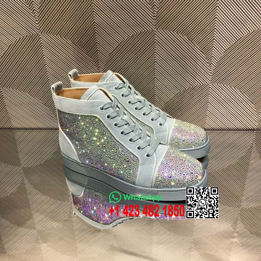 Christian Louboutin Louis Strass Platte Suède Hoge Heren Sneakers Kalfsleer Herfst/winter 2021 Collectie, Grijs