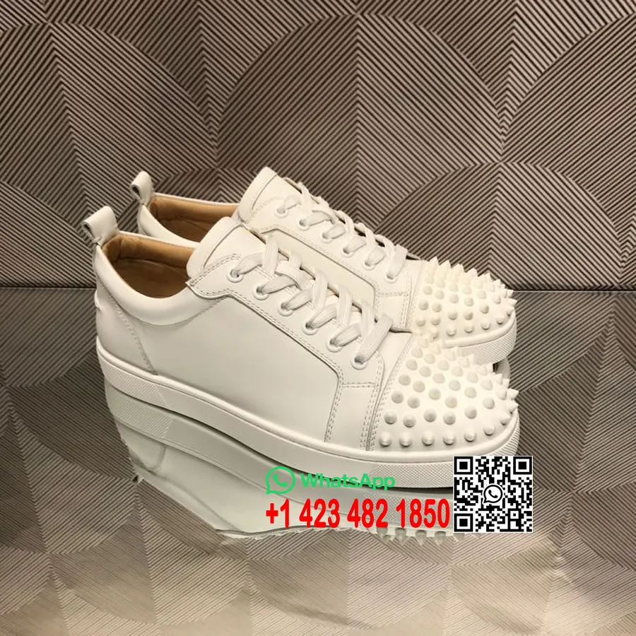 Christian Louboutin Lou Spike Low-top Herr Sneakers Kalvskinn Läder Höst/vinter 2021 Kollektion, Vit