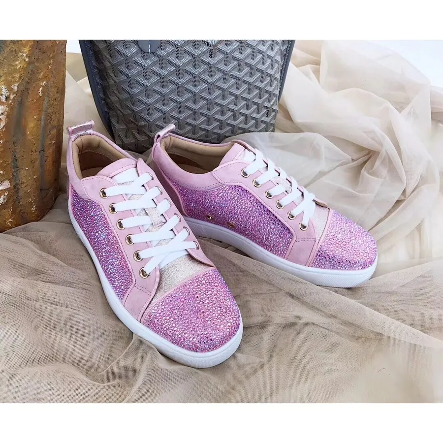 Christian Louboutin Louis Strass Orlato Lo-Top Flache Sneakers Herbst/Winter 2019 Kollektion, Rosa