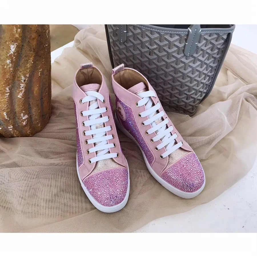 Christian Louboutin Louis Strass Orlato Hi-top Platta Sneakers Höst/vinter 2019 Kollektion, Rosa