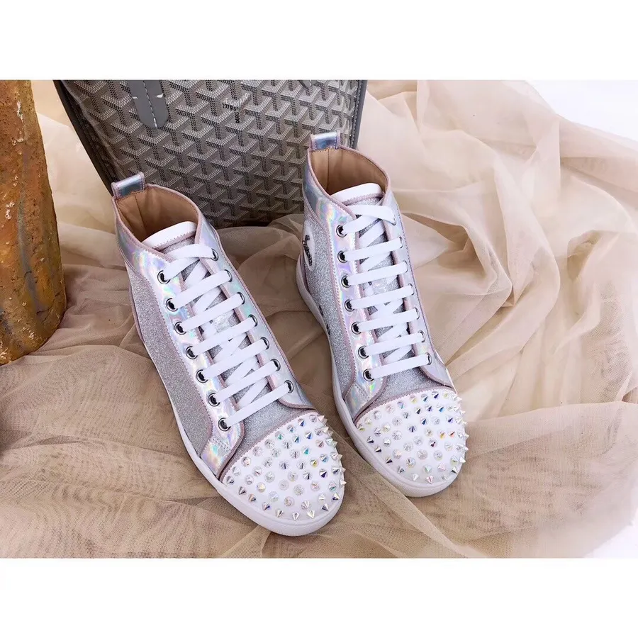 Christian Louboutin Louis Strass Glitter Orlato Hi-top Platta Sneakers Höst/vinter 2019 Kollektion, Silver