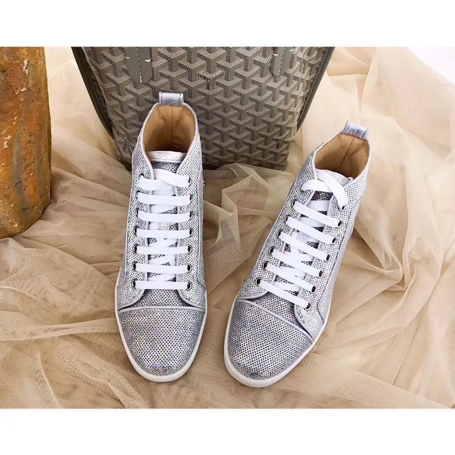 Christian Louboutin Louis Paljett Orlato Hi-top Platta Sneakers Höst/vinter 2019 Kollektion, Silver