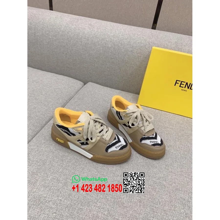 Fendi Match Herre Sneaker Kalveskind Forår/sommer 2022 Kollektion, Beige